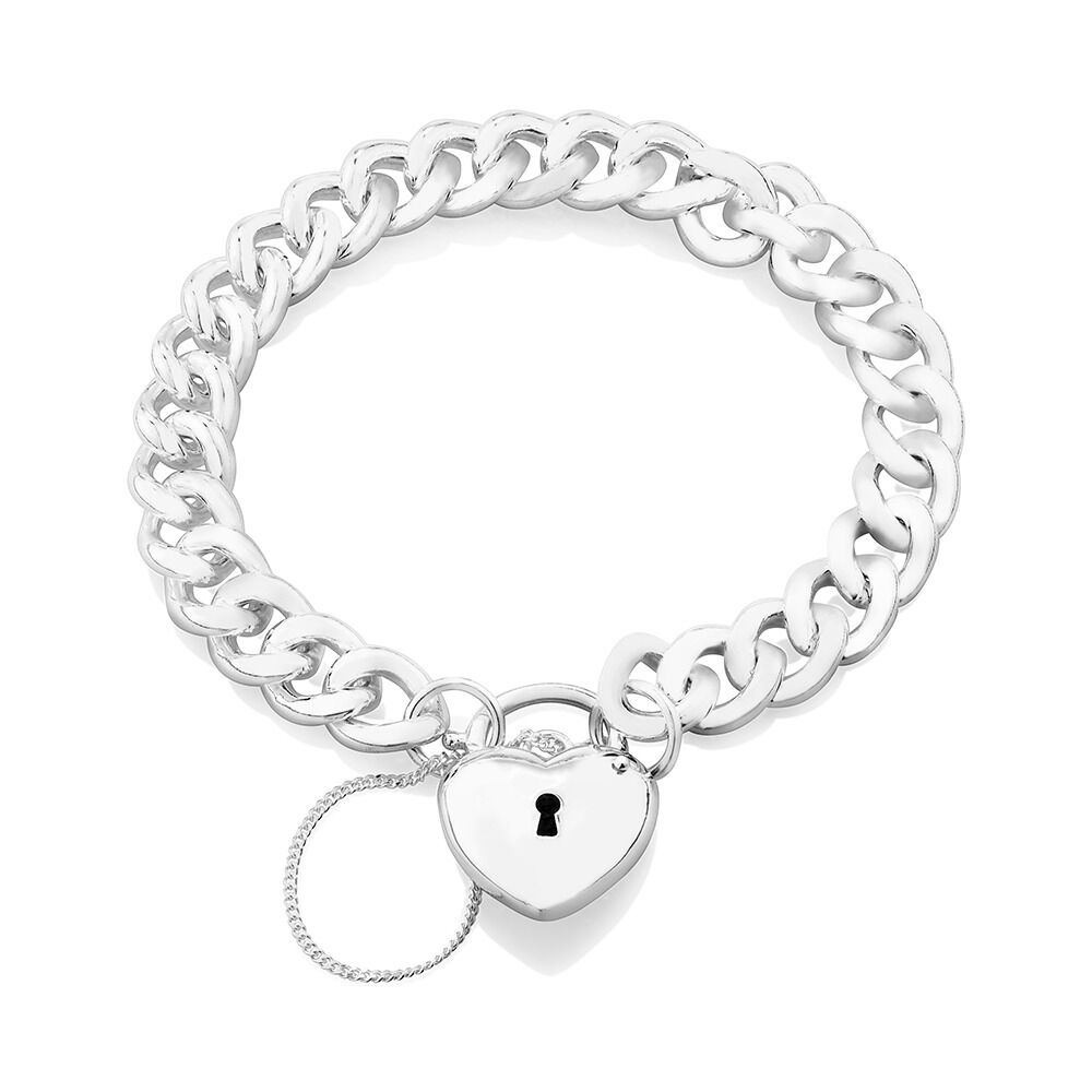 Curb heart shaped padlock bracelet