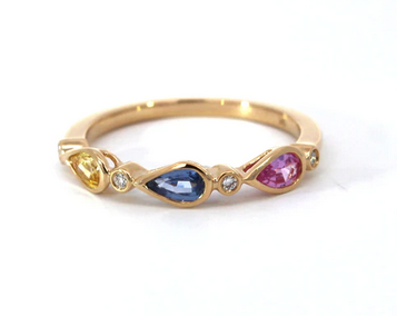 Multi Coloured Sapphire pear chain ring