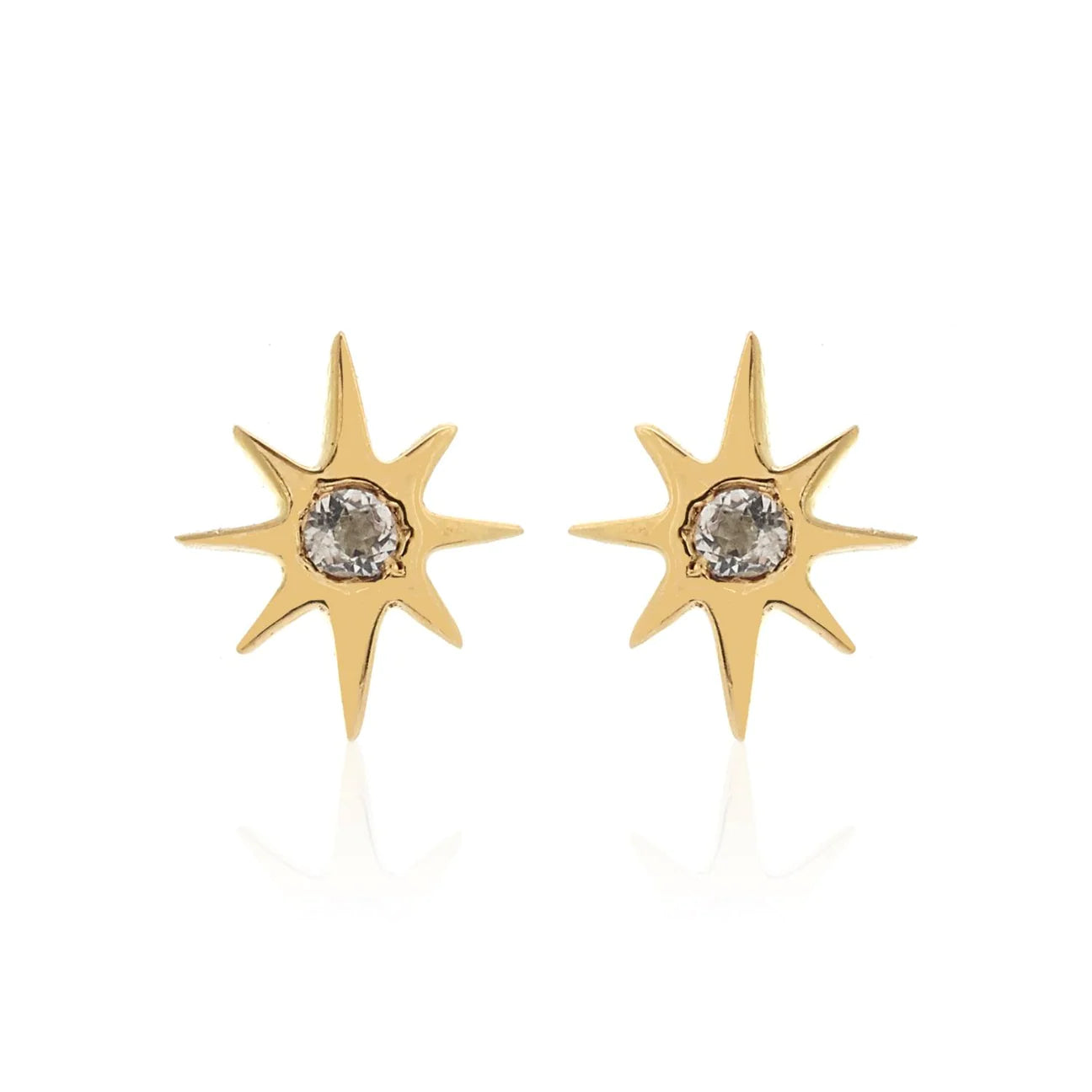 Star stud earrings with white topaz -GP