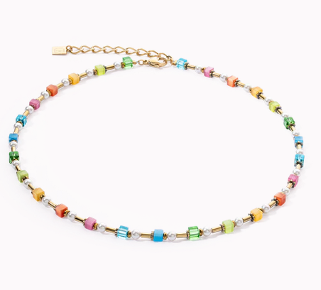 Mini Cubes & Pearls Mix gold-rainbow Necklace