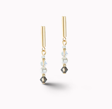 Pearl earrings with grey-crystals