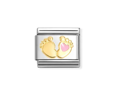 Baby Feet with Pink Heart with pink enamel.