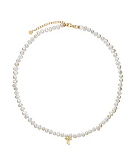 Petite Bow with Pearls Necklace Gold-Plated