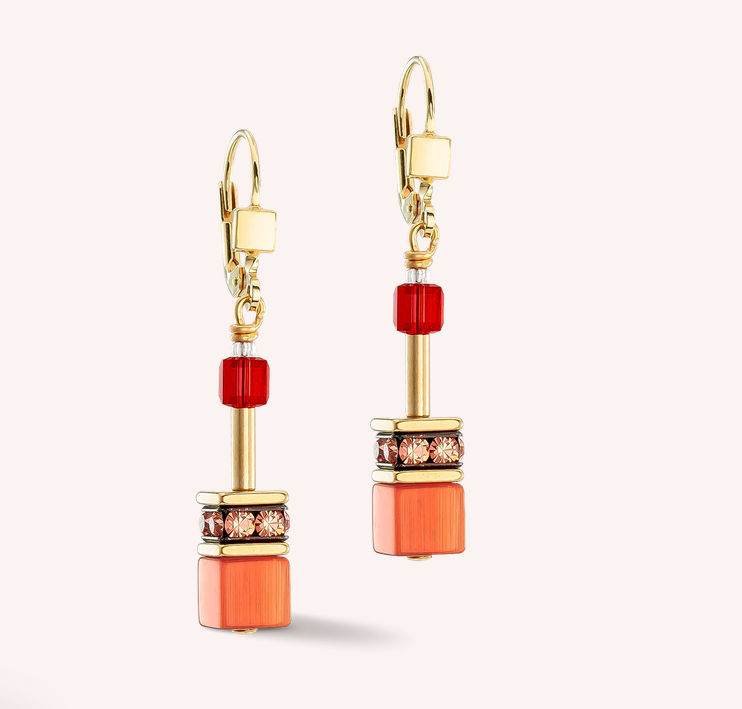 Gold & red earrings