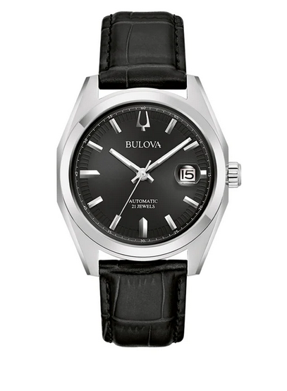 Bulova Men's Classic Surveyor Black Leather Strap Black Dial
