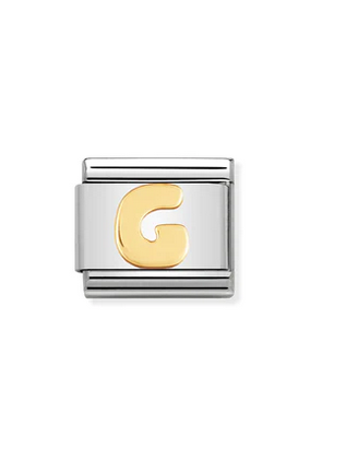 Letter G Alphabet symbol in 18K gold on stainless steel.