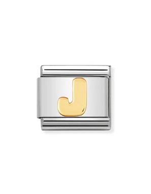 Letter J Alphabet symbol in 18K gold on stainless steel.