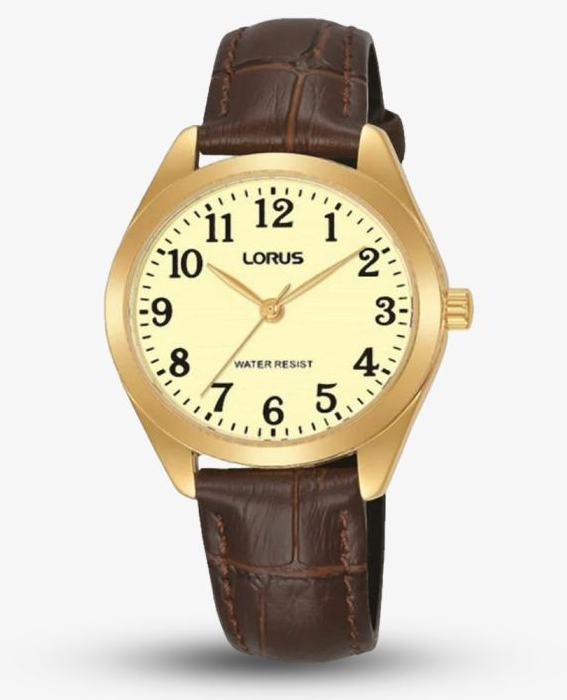 Ladies Brown Strap Watch - Gold