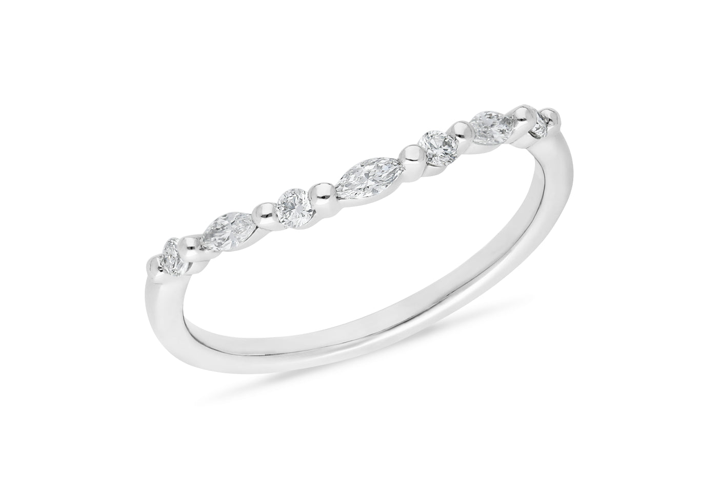 The Greta - Marquis & Round Briiliant Cut Diamond Curved Band Ring