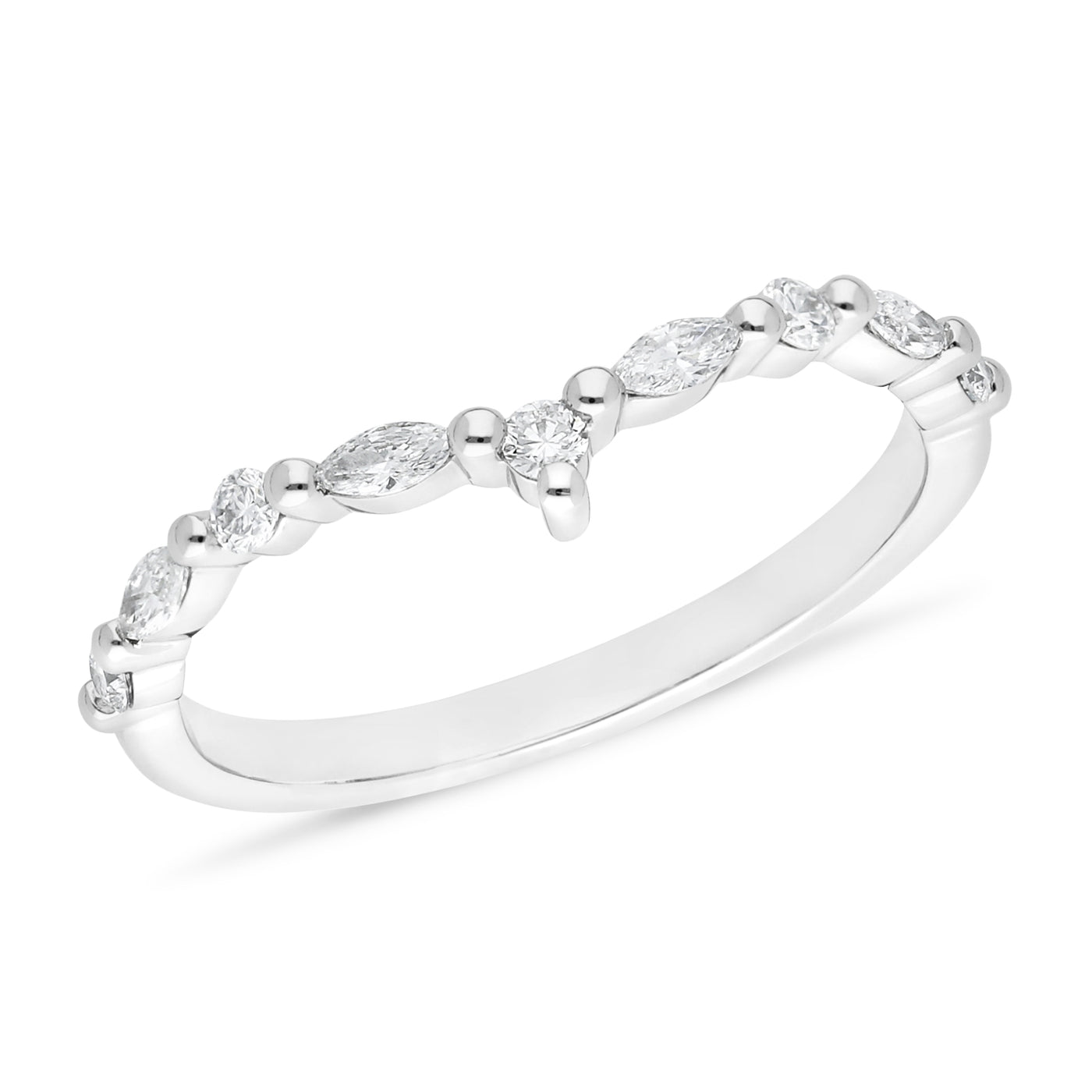 The Eira - Round Briiliant & Marquis Cut Diamond Curved Band Ring