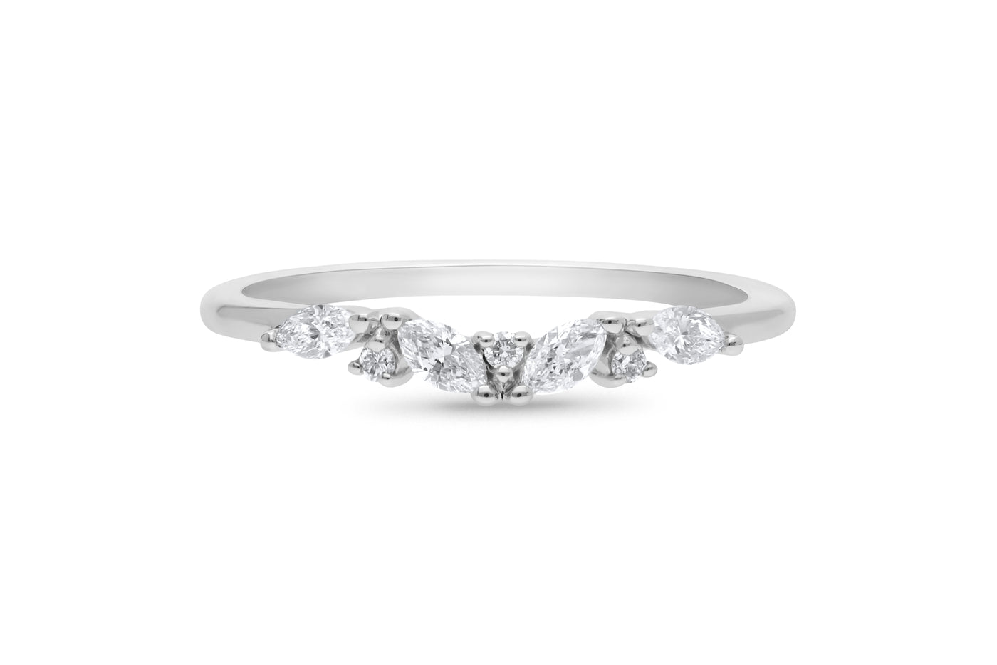 The Coralie - Round Briiliant & Marquis Cut Diamond Curved Band Ring