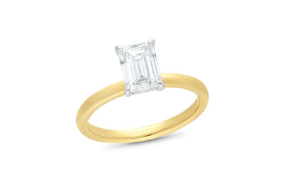18ct Yellow and White Multi Coloured Gold Emerald Diamond Ring