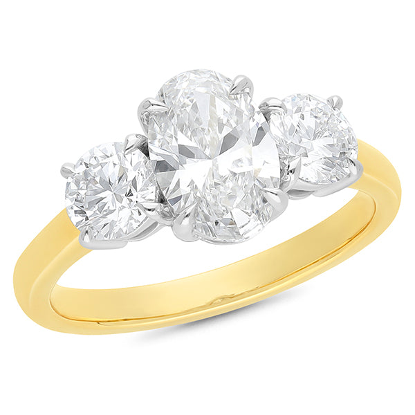 The Vivienne - Oval & Round Brilliant Cut Diamond Three Stone Ring