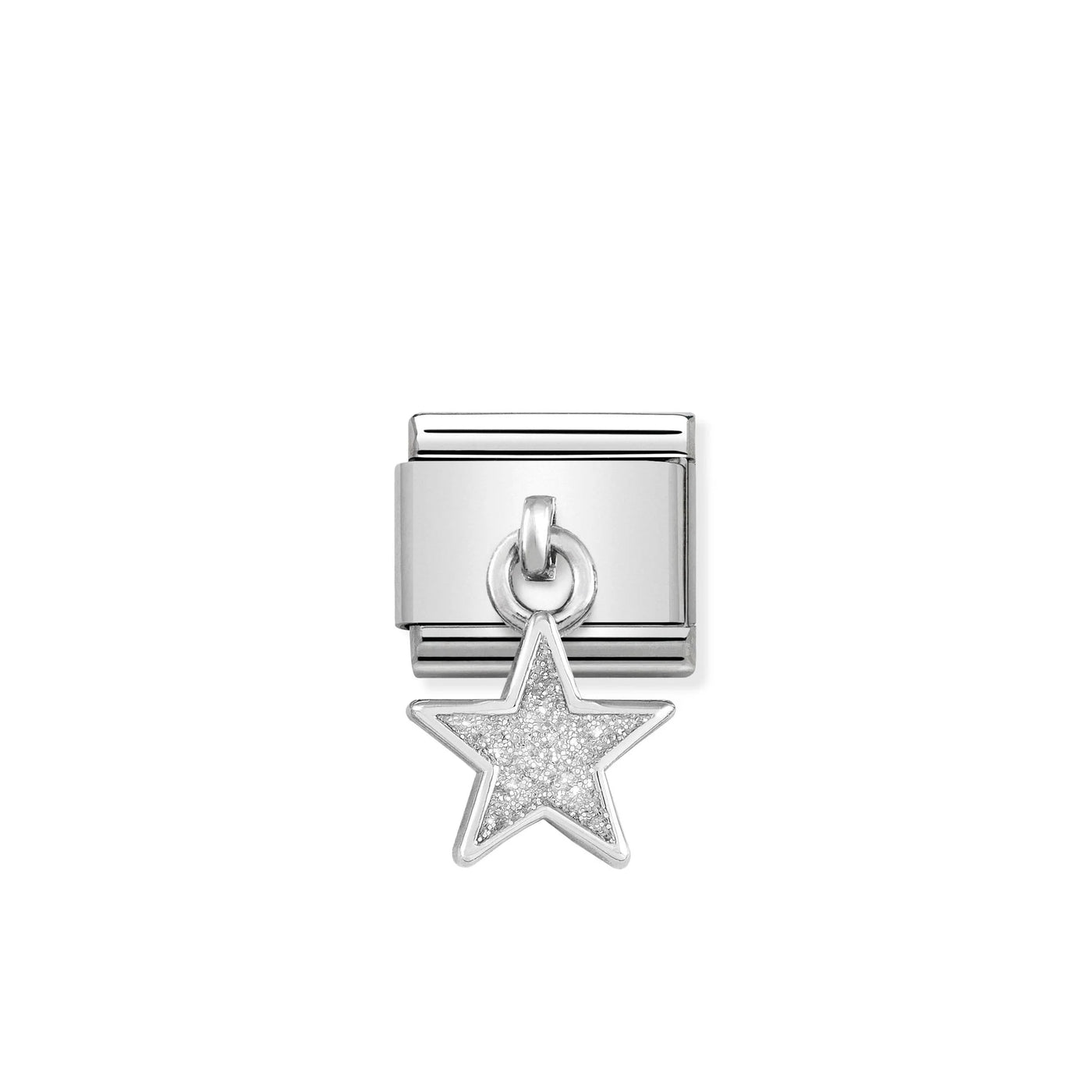 Silver star charm with white glitter