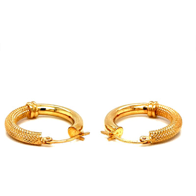 Gold Plain and Frosted Tube Hoop Earrings