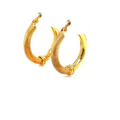 Gold Plain and Frosted Tube Hoop Earrings