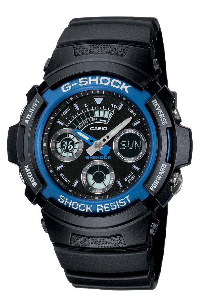 Mens Black G- Shock with Blue Bezel