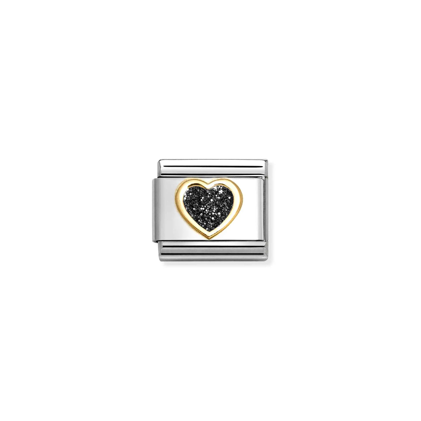 Black Glitter Gold Heart Charm