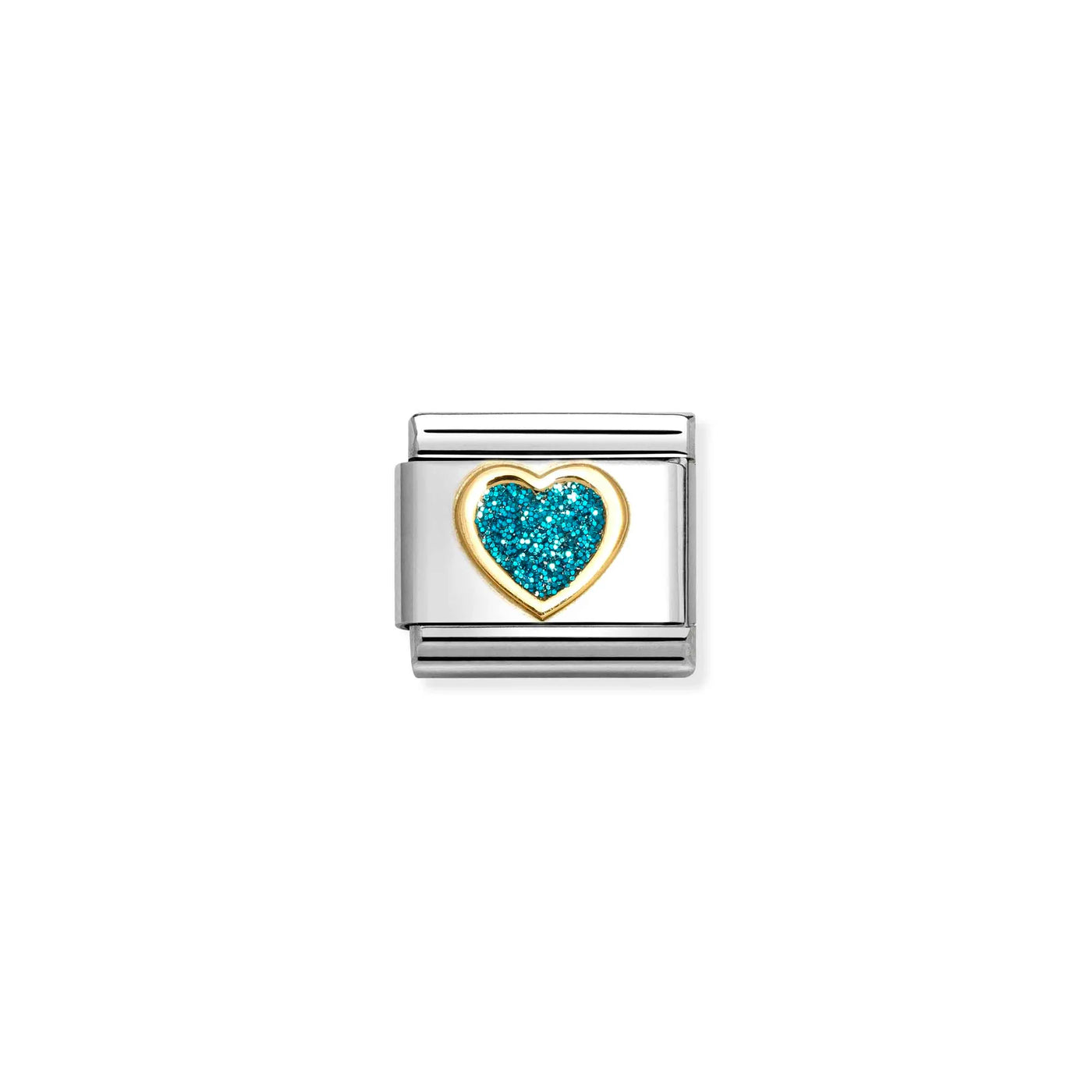 Light Blue Glitter Gold Heart Charm