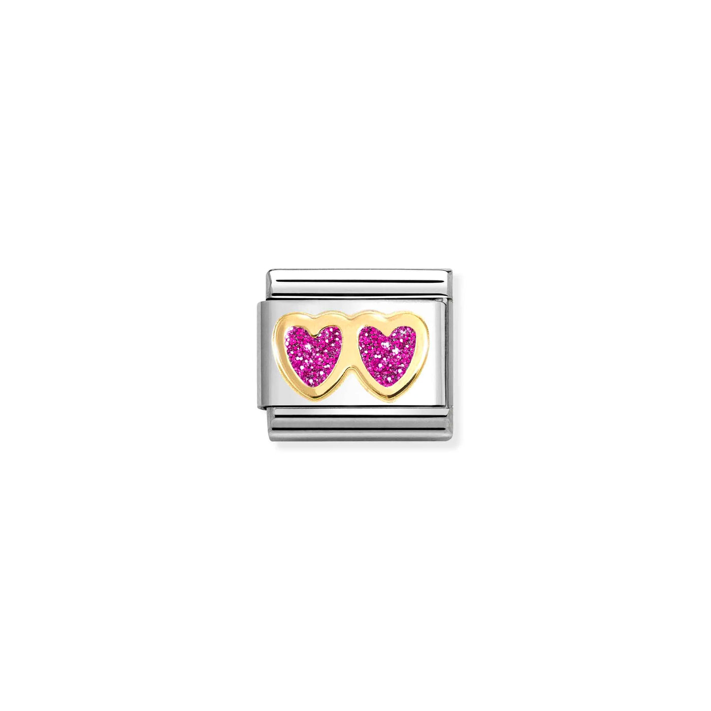 Pink Glitter Double Gold Heart Charm