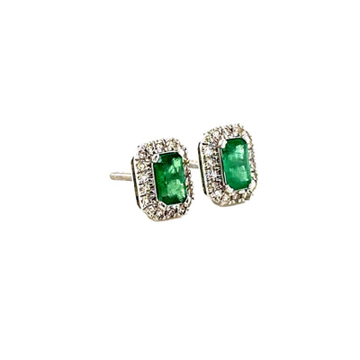 10ct White Gold Emerald Earrings with Diamond Halo