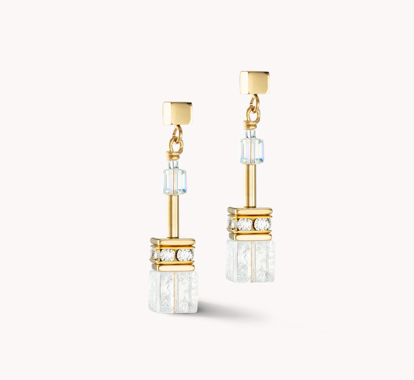 Gold & White Rock Crystals Earrings