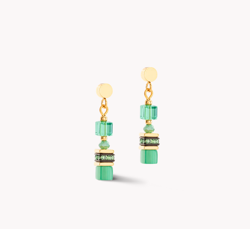 Mini Cubes Green Earrings