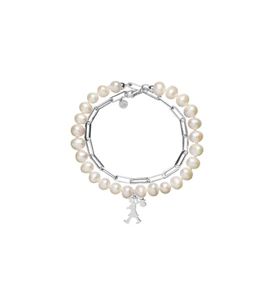 Girl with all the Pearls and Chain Bracelet Silver