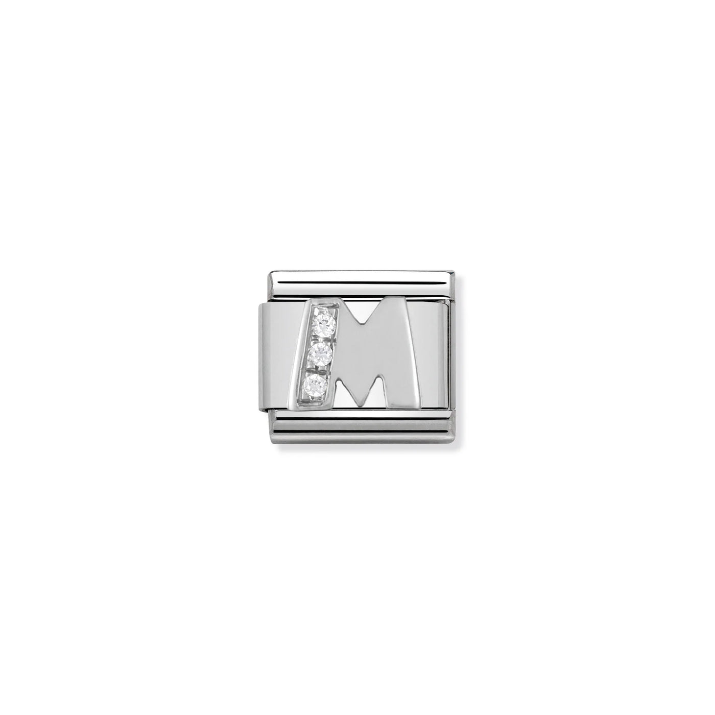 Letter M Silver CZ Charm