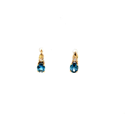 9ct YG London Blue Topaz and Diamond Earrings