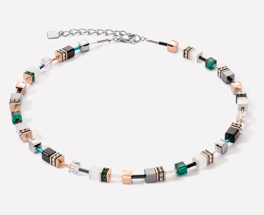 White, Rose Gold & Emerald Necklace