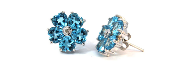 Blue Topaz & Diamond Flower Cluster Studs