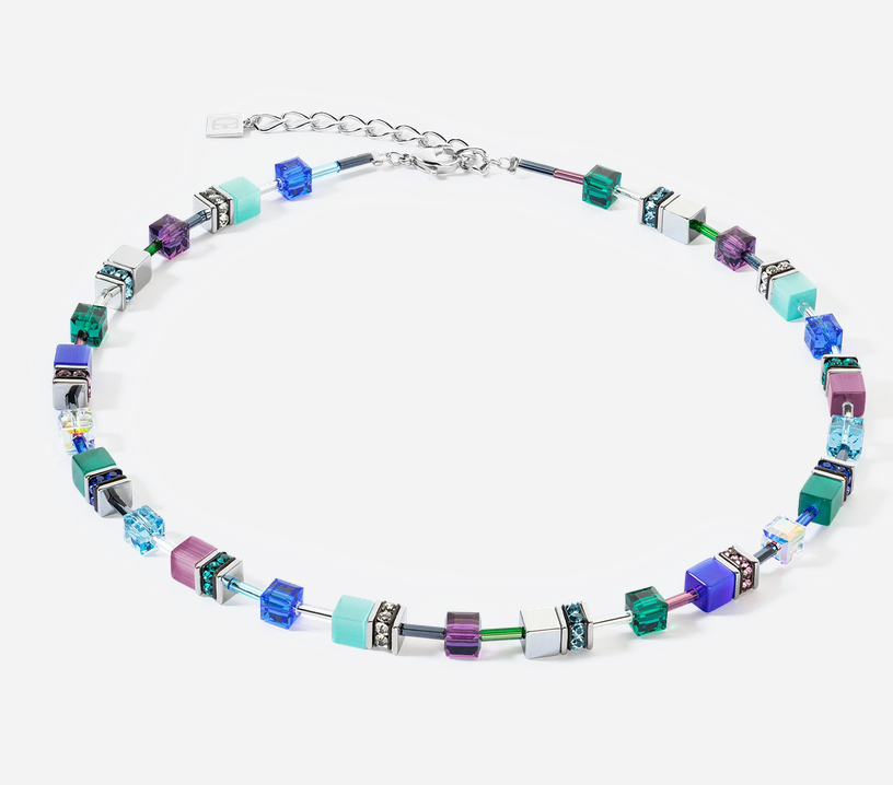 Geo Cube Purple, Blue & Silver Necklace