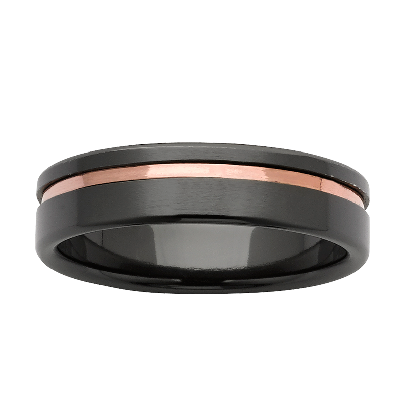 Black Zirconium & 9ct Yellow Gold Band – Comfort Curve – 7mm – Size W