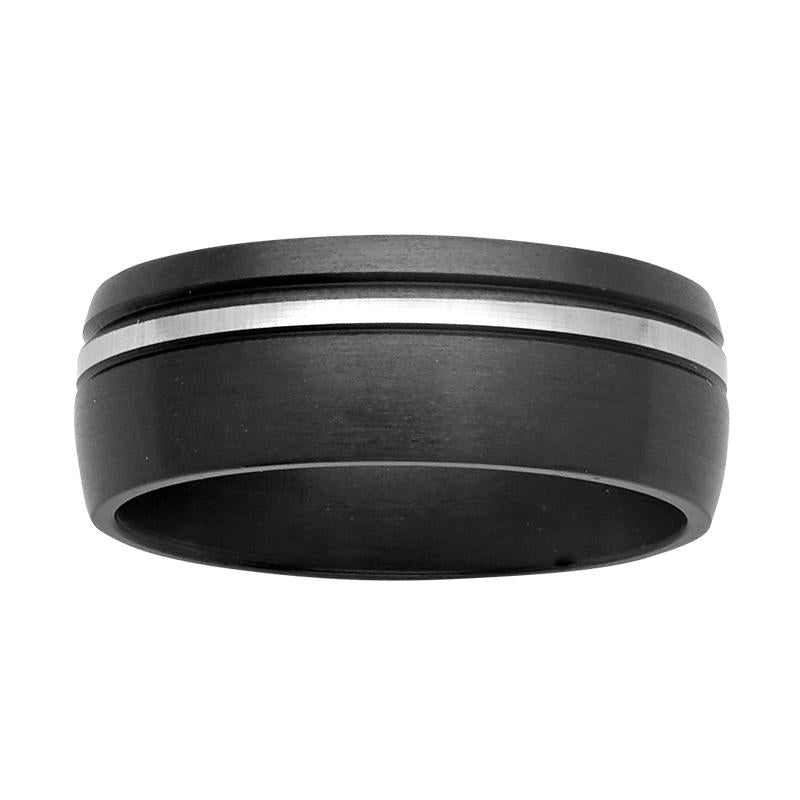 Black Zirconium & Sterling Silver Band – 8mm – Size Y.5