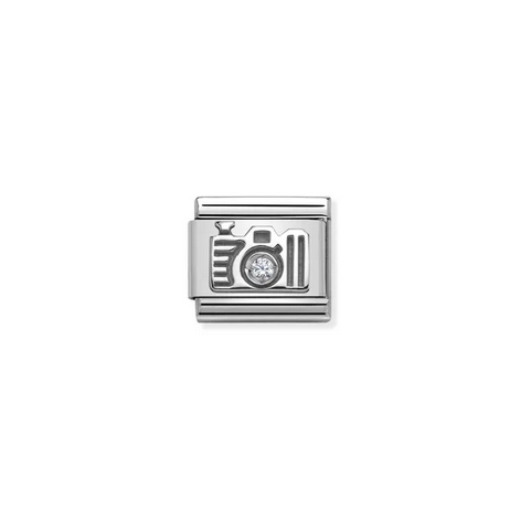 Camera symbol with White Cubic Zirconia Charm