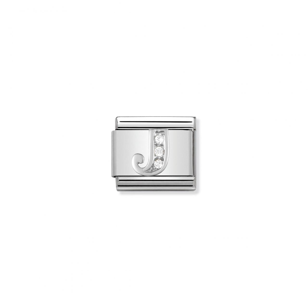 Letter J Silver CZ Charm