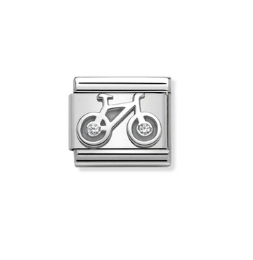 Bicycle symbol with White Cubic Zirconia, sterling silver