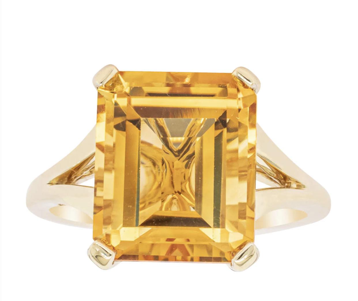 Octagonal large Citrine ring