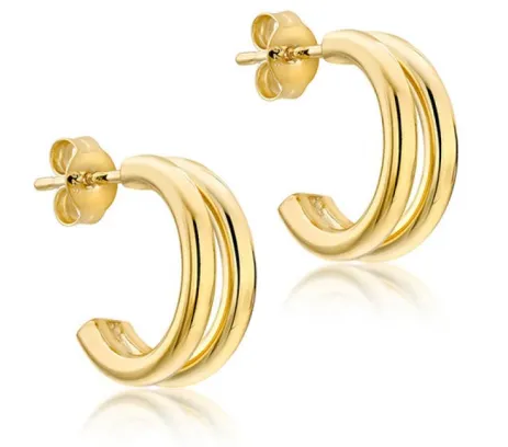 Double Tube Half Hoop Earrings - 9ct YG