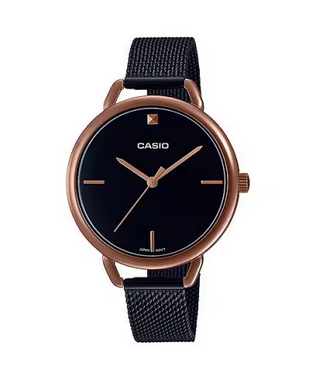 Casio Ladies Black Steel mesh Strap Watch