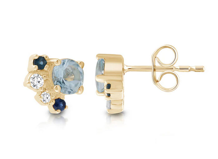Diamond, Sapphire and Aquamarine earrings set in 9ct YG