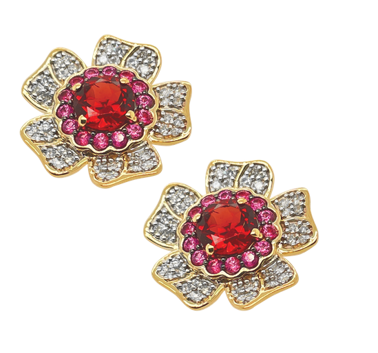 Citrine, Garnet  & Pink Sapphire earrings - 9ct YG
