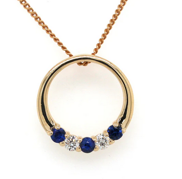9ct Gold Sapphire and Diamond Round Family Pendant