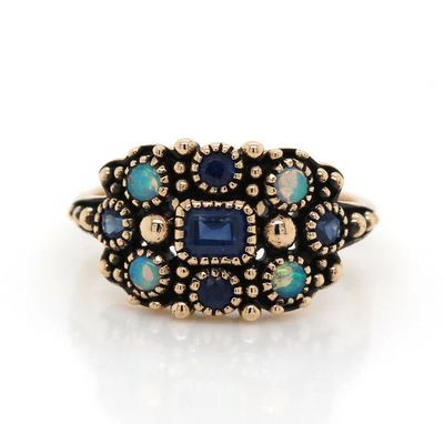 9ct Yellow Gold Opal and Sapphire Ring