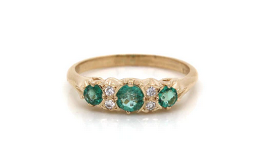 9ct Yellow Gold Diamond and Emerald Ring