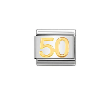Number 50 symbol in 18K gold on stainless steel.