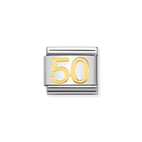 Number 50 symbol in 18K gold on stainless steel.