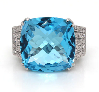 Cushion Blue Topaz & Diamond ring