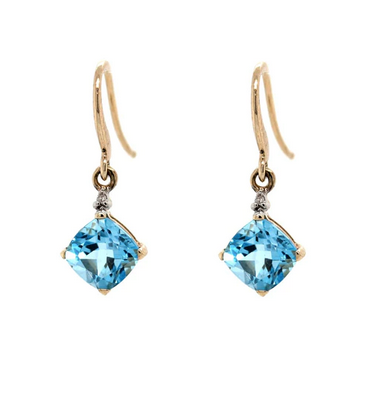 London Blue Topaz & Diamond Cushion Drop Earrings